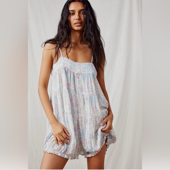 FREE PEOPLE Printed Crush Blush Playsuit Sleepwear Romper Pajama Lounge Intimate - Picture 4 of 11
